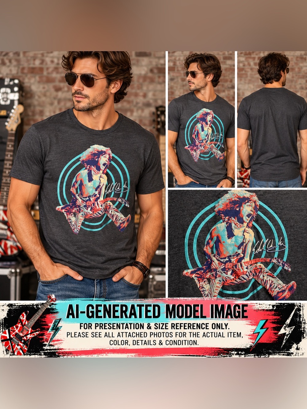 Eddie Van Halen Jump Guitar Signature Graphic Tee Charcoal